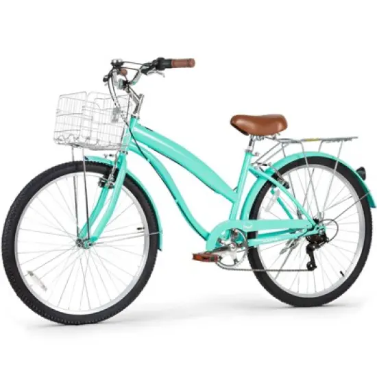 hykolity 26" Commuter Bike Beach Cruiser Bicycle City Bike Cycling 7 Speed for Adult Front Basket Rear Rack Multi Color image {7}