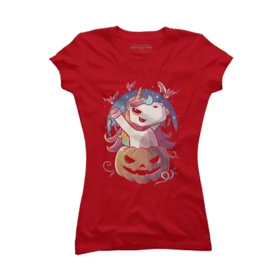 Junior's Design By Humans Spooky Unicorn Funny Cute Magic Halloween By EduEly T-Shirt image {7}
