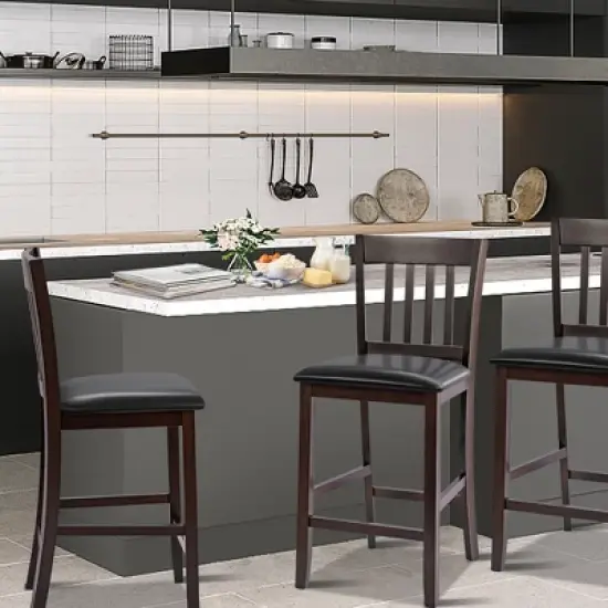 Costway Set of 4 Bar Stools Counter Height Chairs w/ PU Leather Seat Espresso image {1}