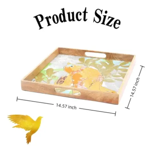 SEVOBAL Serving Platters Artisan Wooden Pretty Bird Tray, Vibrant Handcrafted Serving Platter for Entertaining, Multicolored, 14.57"*14.57"*1.57" image {2}