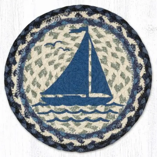Earth Rugs Hand-Stenciled Sailboat Trivet &ndash; 10" Nautical Round Mat by Harry W. Smith image {3}