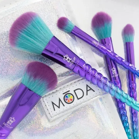 MODA Brush Mythical Celestial Blue 6pc Travel Sized Makeup Brush Flip Kit, Includes Powder, Complexion, and Highlight Makeup Brushes image {1}