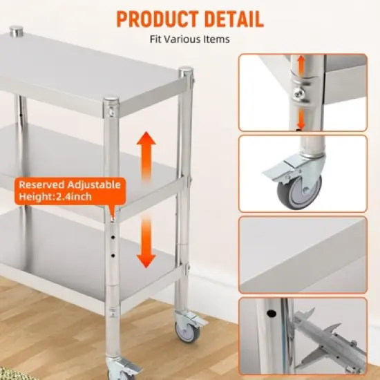 Storage Shelves, 5 Tier Stainless Steel Shelving Organizer, Heavy Duty Garage Shelving Unit, Stable Shelves Organizer for Home, Kitchen,Closet,Office image {4}