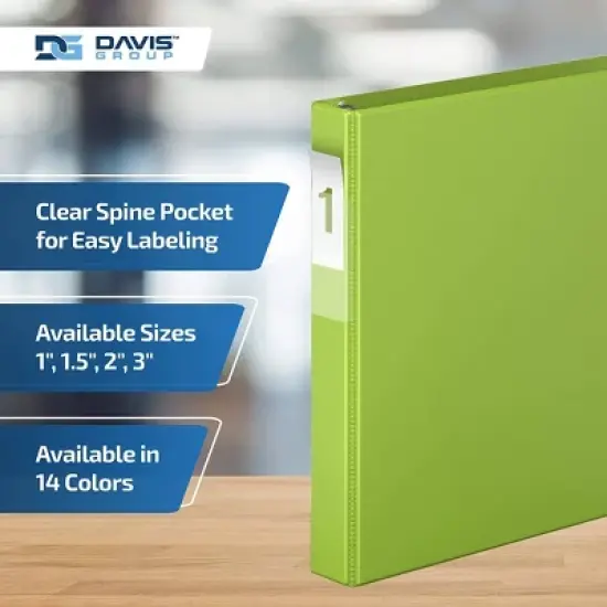 Davis Group 6pk 1" Premium Economy Angled D-Ring Binder Lime Green: Hard Cover, 225 Sheet Capacity, 2 Pockets, Polypropylene image {4}