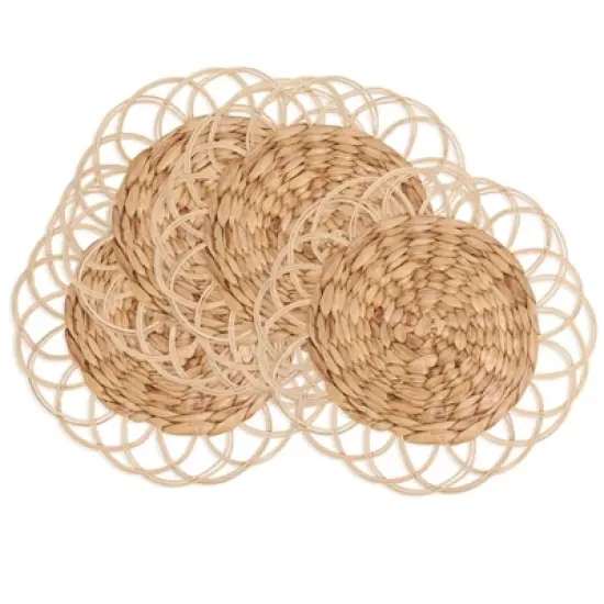 Saro Lifestyle Natural Blend Rattan and Hyacinth Charger Plate (Set of 4), 13"x13", Beige image {2}