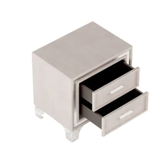 Kumasinova Velvet Modern Nightstand with Metal Legs,Silver Stripe Accent Bedside Table,Mid-Century Night Stand with Drawers,Nightstands for Bedroom image {3}