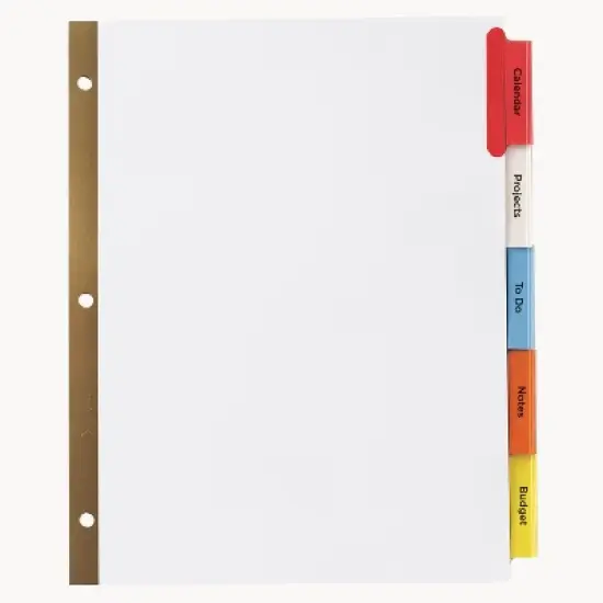 Avery Insertable Dividers for 3 Ring Binders, 5 Tabs per Set, Multicolor Big Tab, Buff Paper with Gold-Reinforced Holes (11121) image {7}