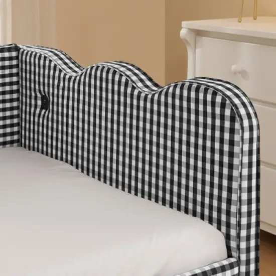 Lycvki Gingham Sofa with Trundle Twin Size Bed Frame No Mattress image {8}
