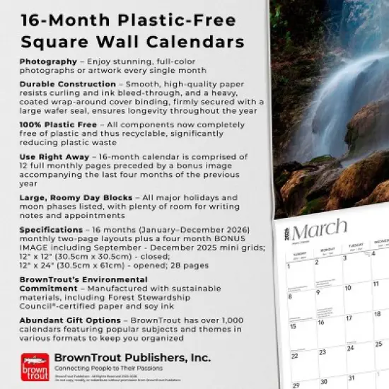 BrownTrout Texas Wild and Scenic 2026 12"x24" Hanging Square Wall Calendar Plastic-Free image {5}