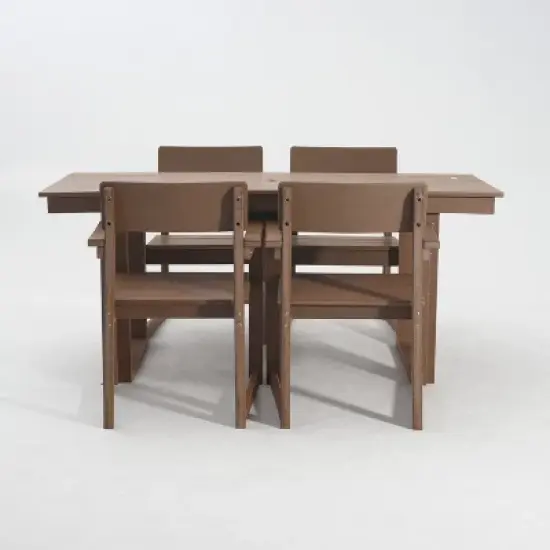 FIONECA 5-Piece HDPE Outdoor Dining Set with Umbrella Hole &uml;C Weather-Resistant Patio Table & 4 Armrest Chairs, Brown image {6}