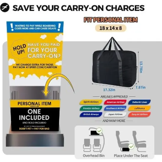 For Frontier Airlines Personal Item Bag Underseat Travel Duffel Bag Carry on Luggage image {5}