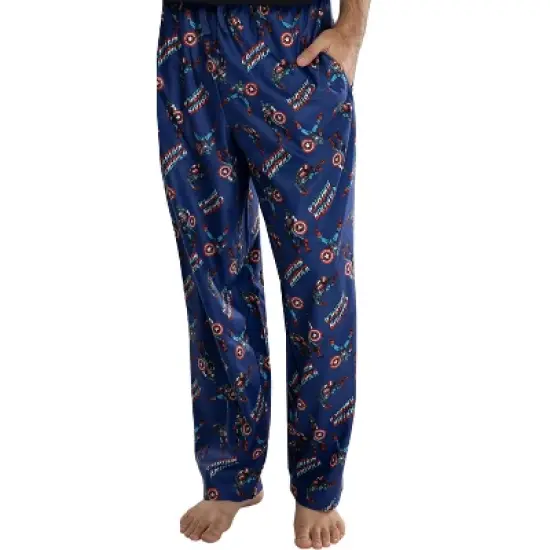 Marvel Men's Captain America Retro Allover Print Loungewear Pajama Pants Blue image {1}