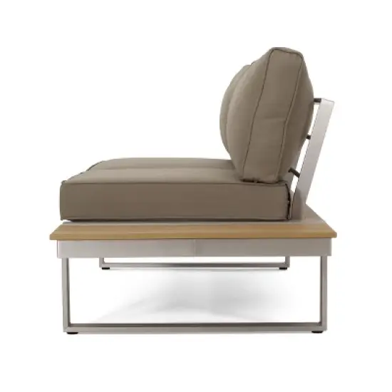 Sterling 4pc Outdoor Aluminum V Shaped 5 Seater Sofa with Cushions - Khaki/Natural - Christopher Knight Home image {7}