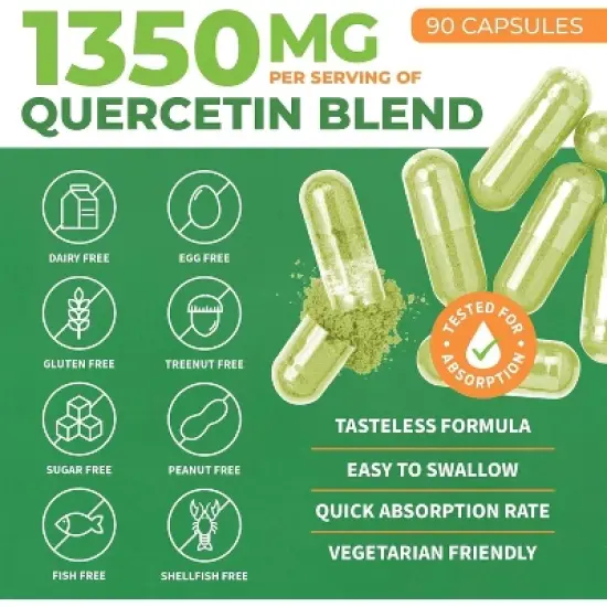 Forest Leaf Quercetin with Bromelain 1350mg Blend with Vitamin C & Stinging Nettle Supplement, Quercetin 500mg Capsules - 90 Vegetable Caps image {2}