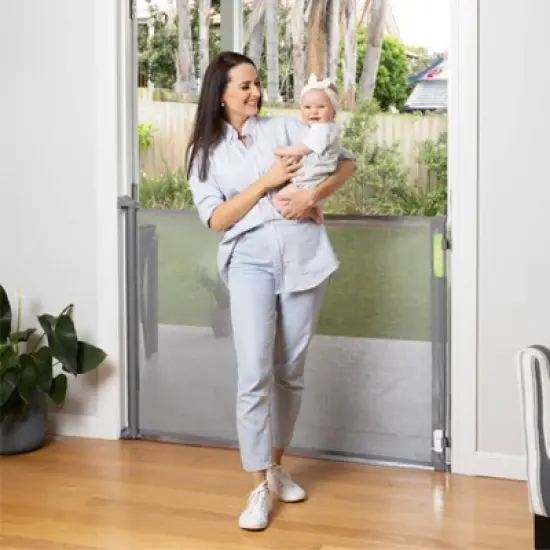 Perma Child Safety 71" Wide x 41" Tall Retractable Baby Gate - 3123 - Gray image {1}