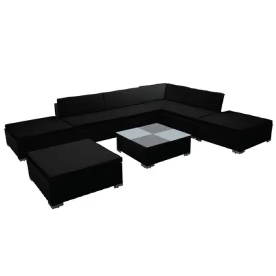 vidaXL 8 Piece Patio Lounge Set with Cushions Poly Rattan Black image {6}
