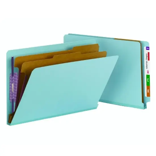 Smead End Tab Pressboard Classification File Folder with SafeSHIELD  Fasteners, 2 Dividers, Legal, Blue (29781) image {1}