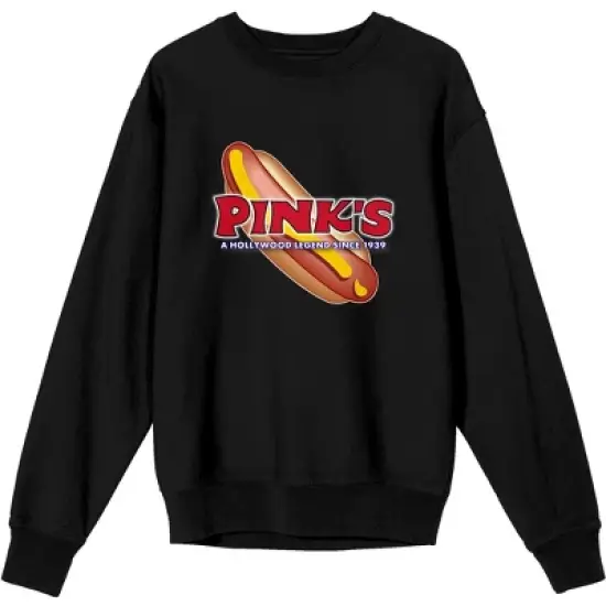 Pink's Hot Dogs Logo Men's Black Long Sleeve Sweatshirt image {1}