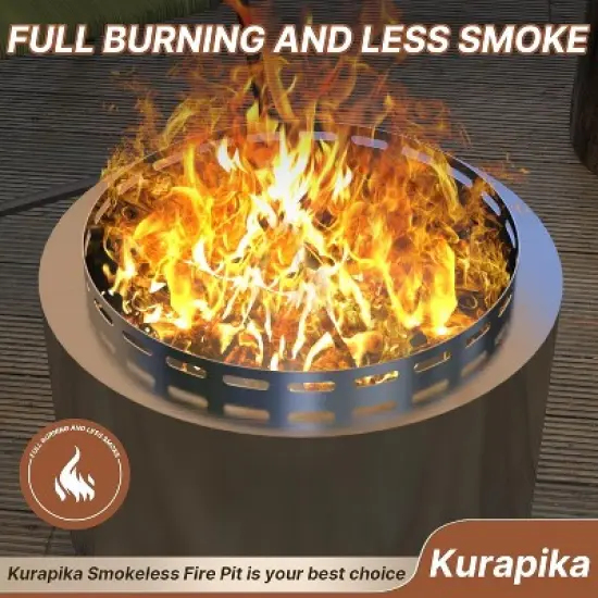 ALAULM 19-Inch Smokeless Fire Pit,Portable Outdoor Smokeless Stove-Wood Burning Stainless Steel Fireplace&Ash Poker&Carry Bag,for 4-6 People,Silver image {3}