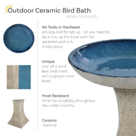 Sunnydaze Nantes Ceramic Bird Bath with Lava Finish - White Distressed Ceramic Finish - 16" H image {2}