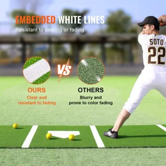 VEVOR Baseball Softball Hitting Batting Mat, 10' x 3.8' Indoor/Outdoor Softball Mat, Lined & Foam Backing Anti-Slip Anti-Fade Softball Training Aid image {4}