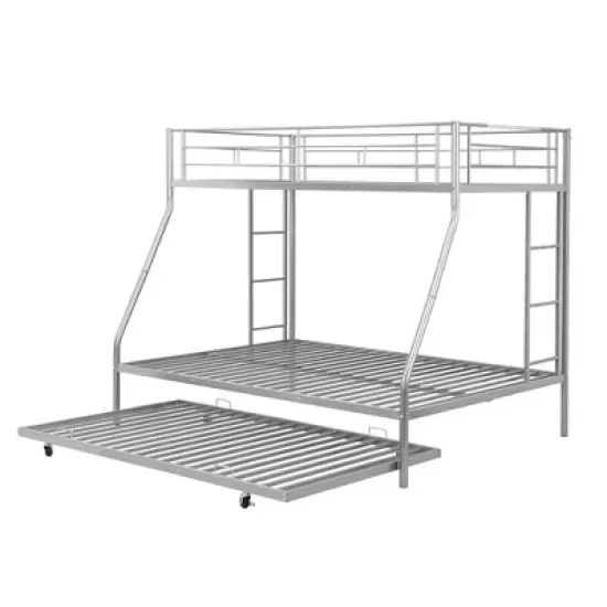Twin over Full Steel Bunk Bed with Twin Size Trundle Bed and Two-Side Ladders-ModernLuxe image {7}