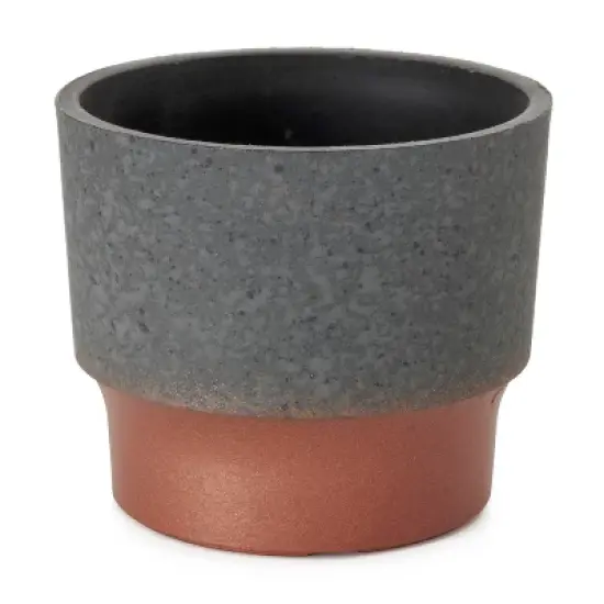 The HC Companies 3 Inch Round Plastic Sprite Decorative Indoor Flower Succulent Planter Pot with Drain Plug Hole, Faux Concrete Copper (2 Pack) image {1}