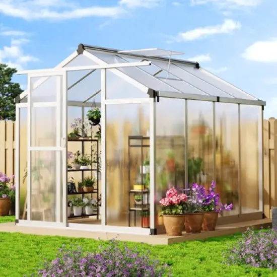 6x8x6.5 Ft Walk-in Greenhouse Large Aluminum Sealed Card Slot Polycarbonate With Roof Vent for Outside Garden Backyard image {7}