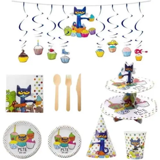Pete The Cat Party in A Box Kit - Serves 10 People - Plates, Cups, Napkins, Utensils, Hats, Banners and More - Celebration, Birthday Party, Toddler image {6}