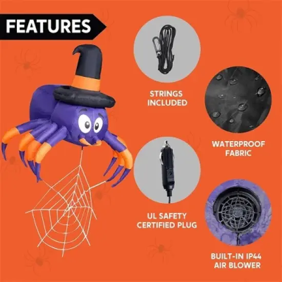 Joyfy 5 FT Long Halloween Inflatable Outdoor Decoration, Inflatable Spider with Spider Web Trunk or Treat Car Decorations for Car Outdoor Yard Decor image {6}