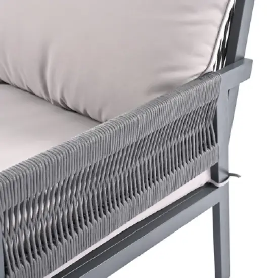 FIONECA 4-Piece Grey Rope Patio Furniture Set with Tempered Glass Table and Cushions &uml;C Outdoor Conversation Set for Backyard, Porch, Balcony image {15}