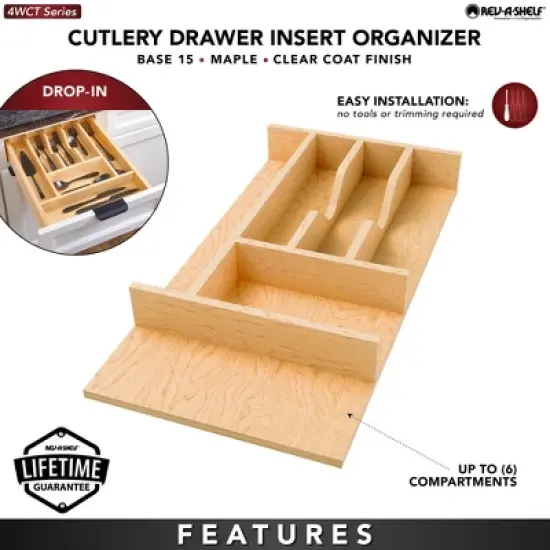 Rev-A-Shelf Natural Maple Right Size Utensil Insert Home Storage Kitchen Organizer 7 Compartment Drawer Accessory image {3}