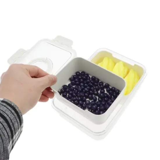 Unique Bargains Rectangle Fridge Food Storage Containers 2 Compartment White Transparent 1 Set image {2}