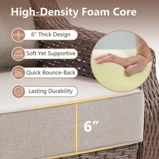 Belord 6" Thick Cushion Outdoor Sofa Patio Couch, Patio Furniture 74.8" Wide Sofa with Brown Round Wicker Comfort High Back Patio Couch for Porch image {1}