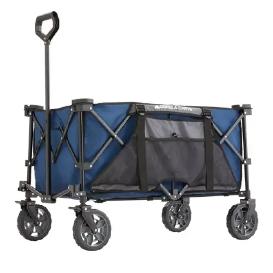 Gorilla Carts 7 Cubic Feet Foldable Collapsible Durable All Terrain Utility Pull Beach Wagon with Oversized Bed and Built In Cup Holders, Blue image {2}