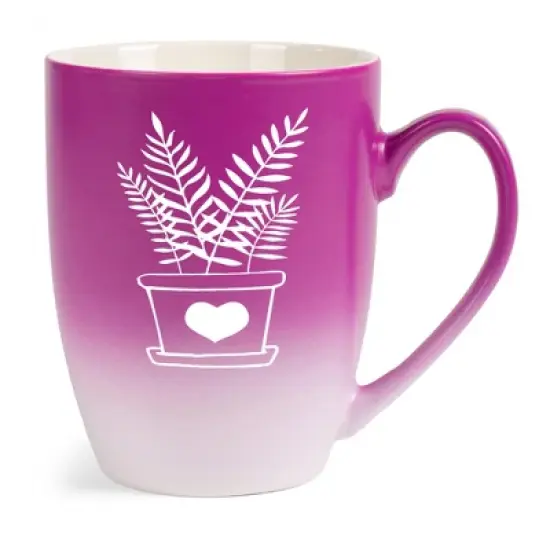 Elanze Designs Botanical Foliage Nature Coffee Cup Mug 12 Ounce Ceramic With Ombre Gradient Elegant Minimalist Fern in Heart Planter Silhouette Pink image {5}
