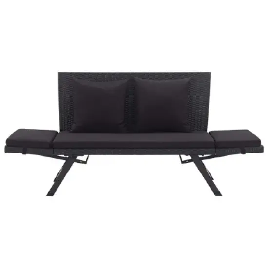 vidaXL Patio Bench Adjustable with Cushions for Outdoor Garden Poly Rattan - Black image {5}