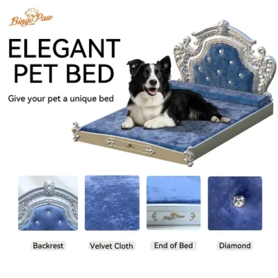 Artloge Luxury Pet Bed High-end Dutch Velvet Dog Bed Noble Pet Dog Cat Sofa Upholstered Cat Couch  with Washable Cover & Carved Headboard image {4}