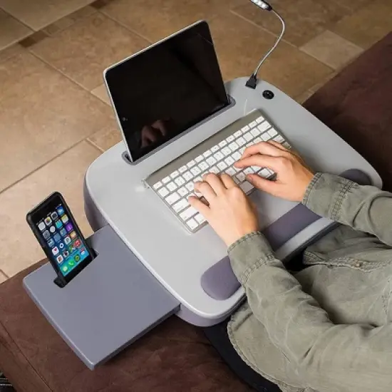 Sofia + Sam Multi-tasking Memory Foam Lap Desk with USB Light - Silver image {1}