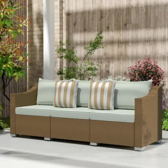 Resenkos 3 Seater Patio Couch, Outdoor Sectional Furniture, PE Rattan,Gray image {5}