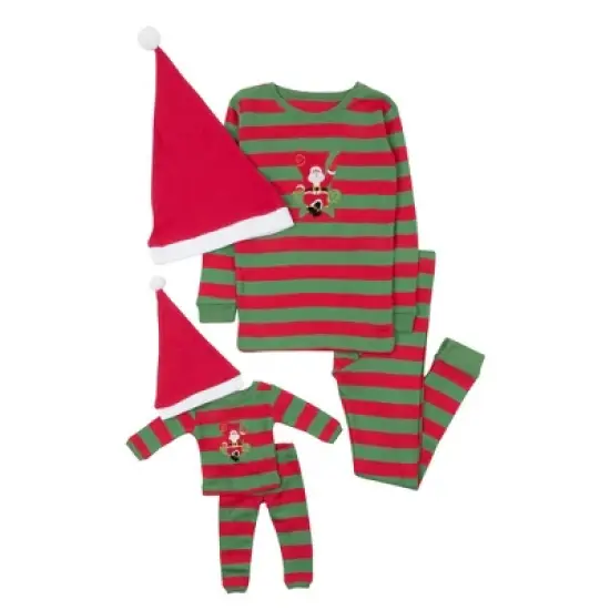 Leveret Girl and Doll Matching Cotton Christmas Pajamas image {5}
