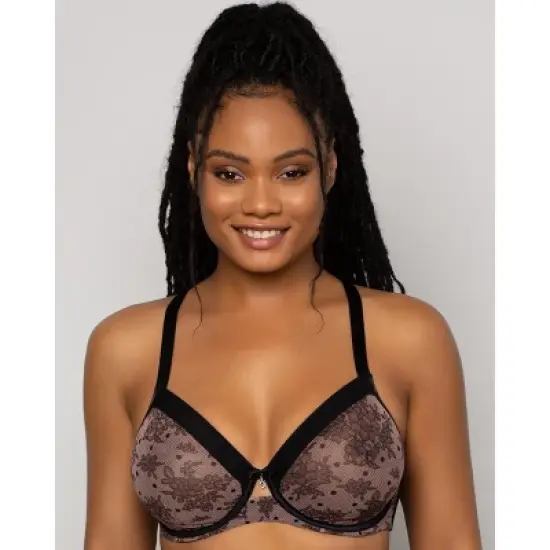 Curvy Couture Womens Sheer Mesh Full Coverage Unlined Underwire Bra image {14}