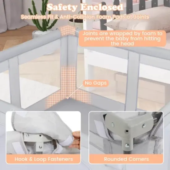 Infans Large Baby Playpen 59" x 59" with Zipper Gate 50 Ocean Balls and 4 Pull-up Rings image {8}