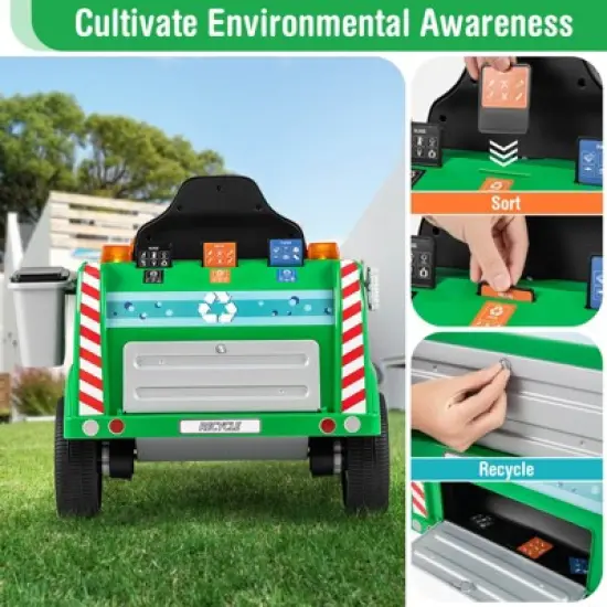 Costway Ride on Garbage Truck with Remote Control Trash Bin Shovel Lights Sound Effects image {1}