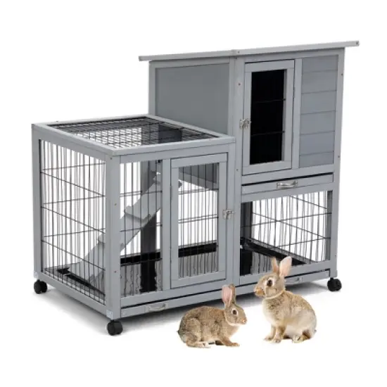 Sevobal Pet Carriers, Portable Rabbit Hutch with Wheels, Indoor Outdoor Fence for Yard, Gray, 38.98"*23.82"*36.61" image {5}