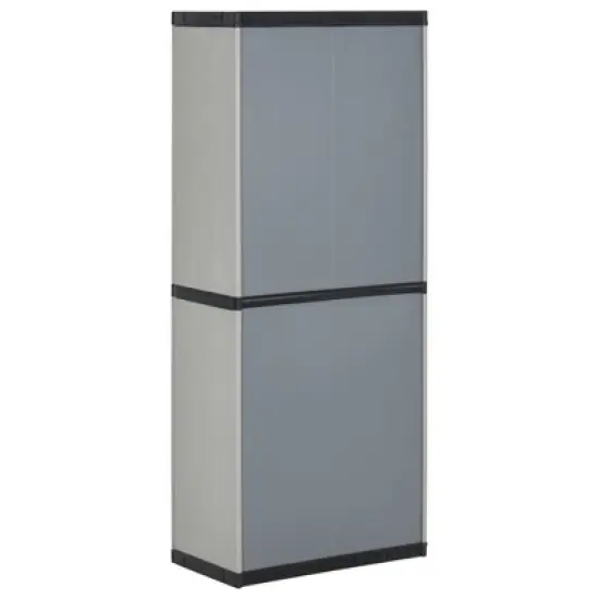 vidaXL Outdoor Garden Storage Cabinet - Compact Gray&Black PVC Design with 3 Shelves and Lockable Doors - 26.8"x15.7"x66.1" image {5}