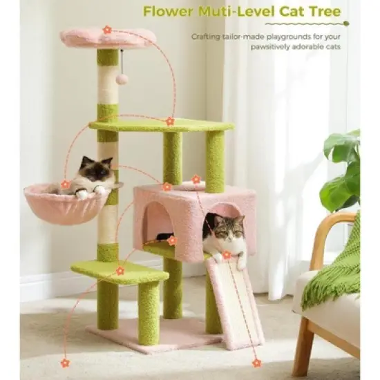QuestaPack Flower Cat Tree 47.2" Multi-Level Cat Tower with Sisal Covered Scratching Posts image {6}