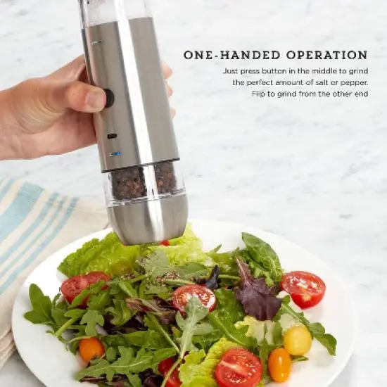 Kamenstein USB Rechargeable Dual Salt and Pepper Grinder: Stainless Steel Seasoning Shakers, Silver, 8.93" Height image {4}