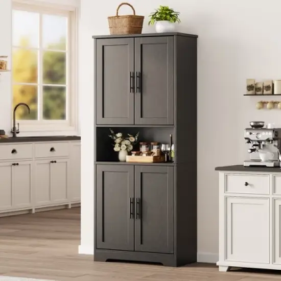 70" Tall Kitchen Pantry Cabinet with Doors and Adjustable Shelves, Freestanding Cupboard image {9}