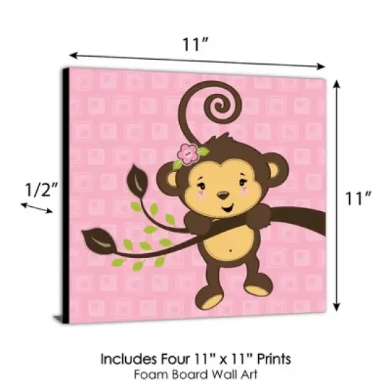 Big Dot of Happiness Pink Monkey Girl - Kids Room, Nursery Decor and Home Decor - 11 x 11 inches Nursery Wall Art - Set of 4 Prints for baby's room image {5}